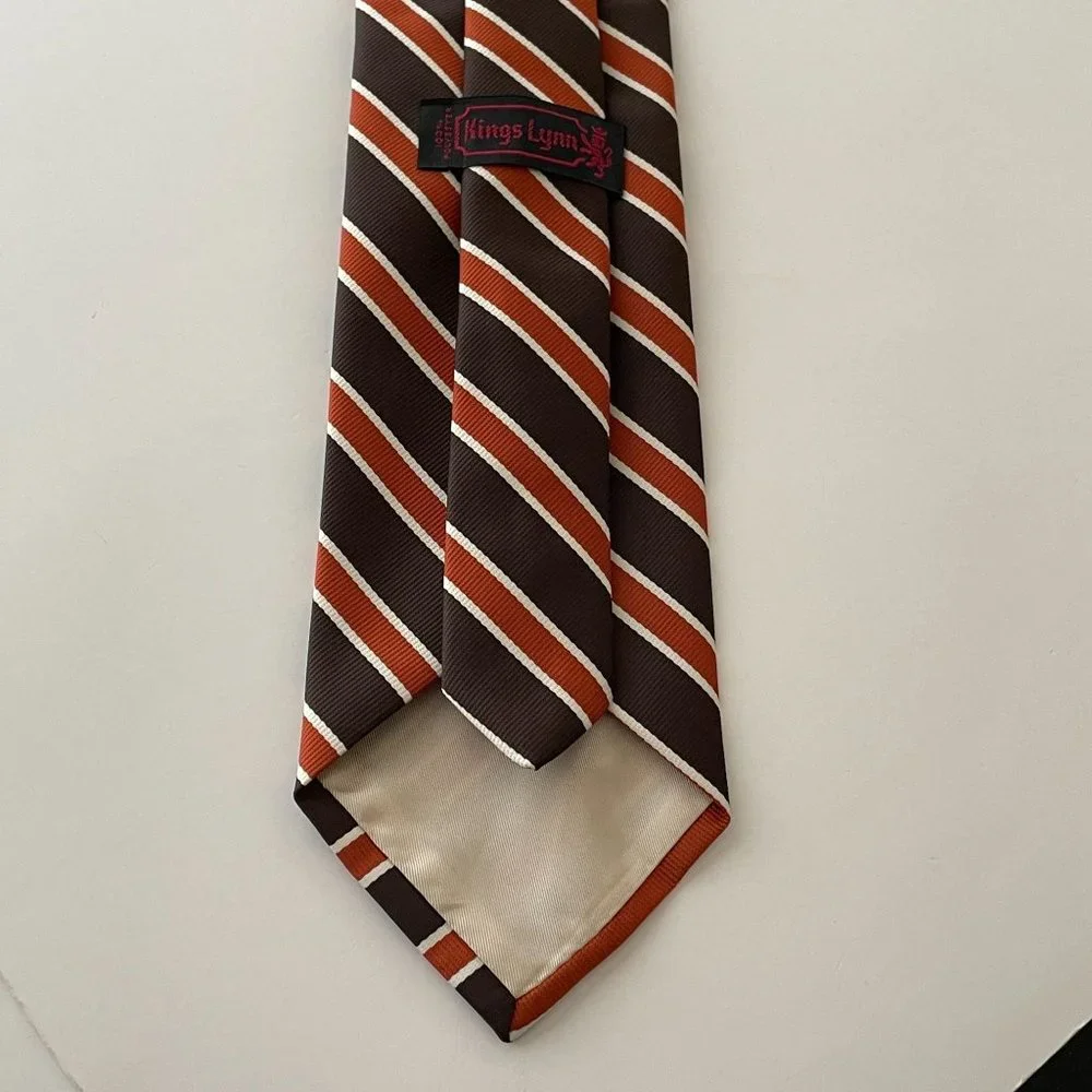 Vintage Kings Lynn Tie Polyester Brown & Cinnamon‎ Striped Necktie Extra Wide
